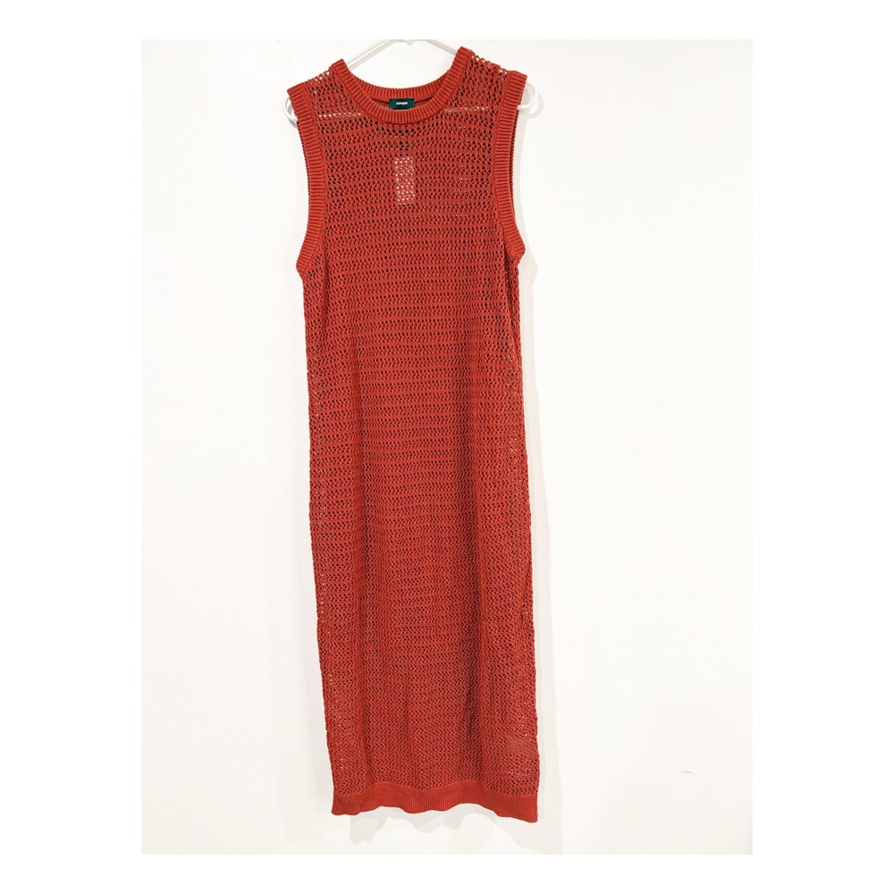 Express Crochet Midi Dress Rust Orange Open Knit Sleeveless Cover Up XL New